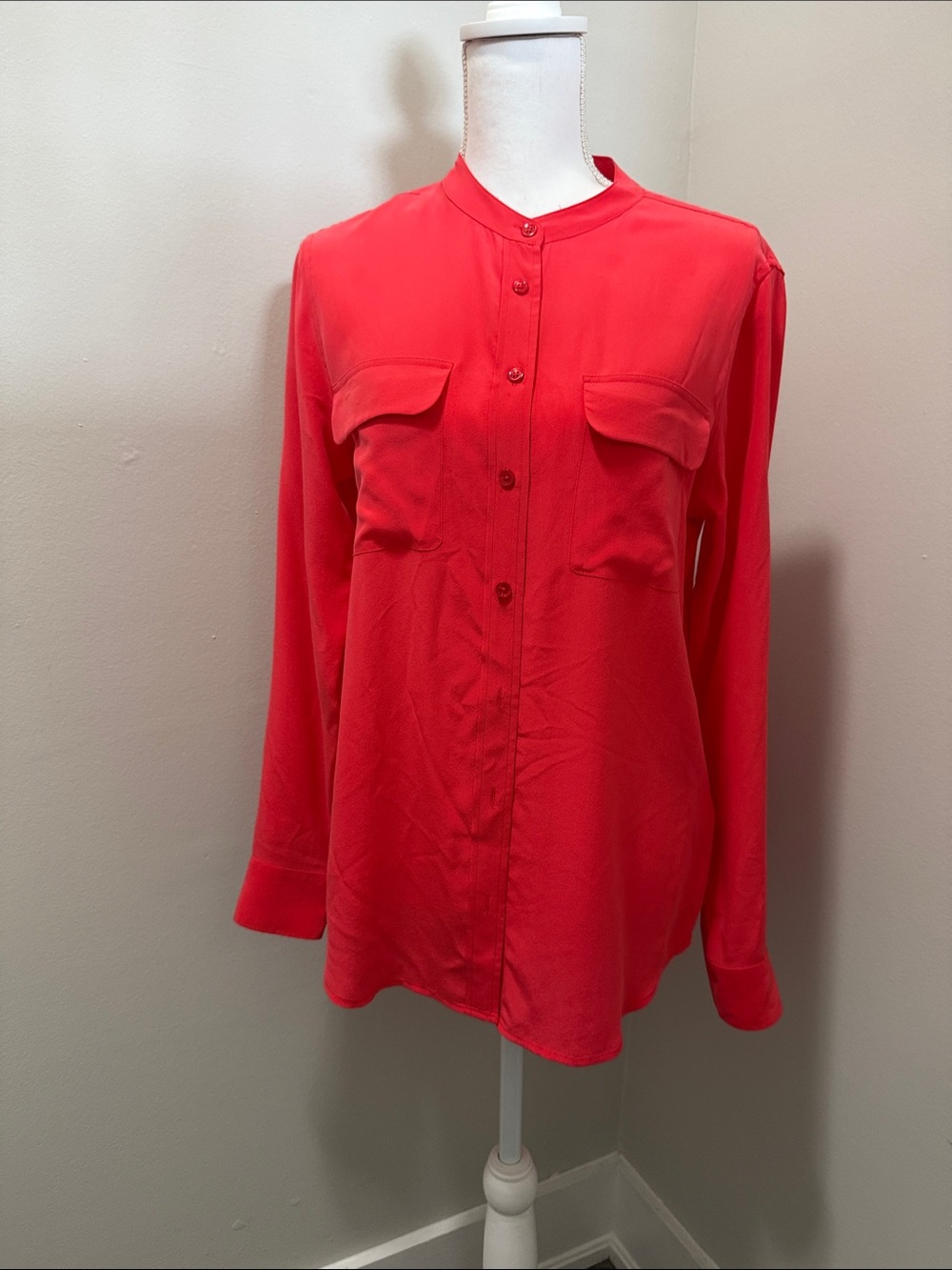 Equipment Red Silk Button-Up Blouse